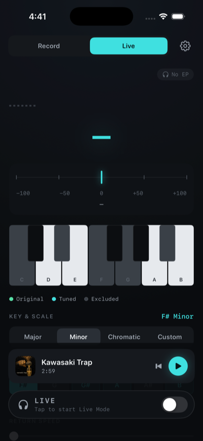 Real-time pitch correction screen