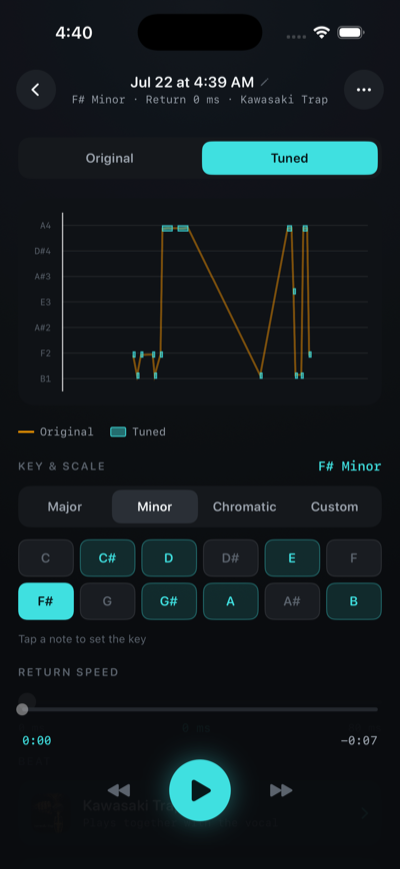 Screen comparing original and tuned takes